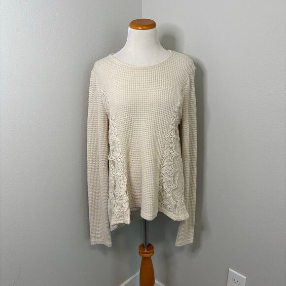 AndTheWhy Tops - ANDTHEWHY Cream Lace Long Sleeve‎ Top Blouse - S